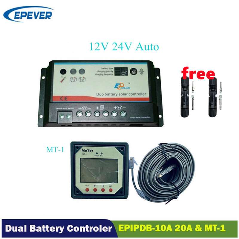 Egever Dual Battery Battery Control Control Controller 10A20A DUO-аккумулятор Регулятор с удаленным ЖК-метром MT-1 EPSOLAR EPIPDB-COM