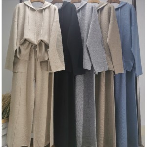 Модный повседневный простые шерстяные свитер из двух частей Hoodie набор 69056#