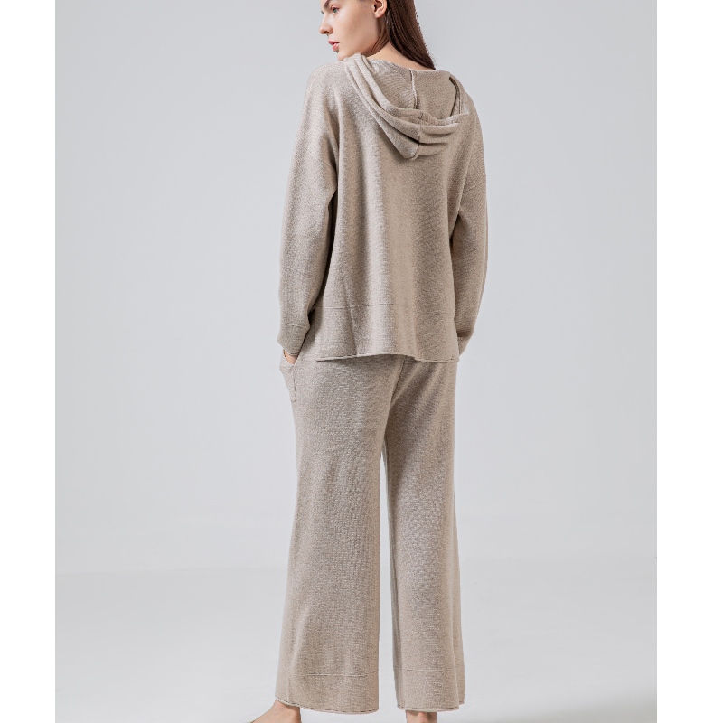 Модный повседневный простые шерстяные свитер из двух частей Hoodie набор 69056#