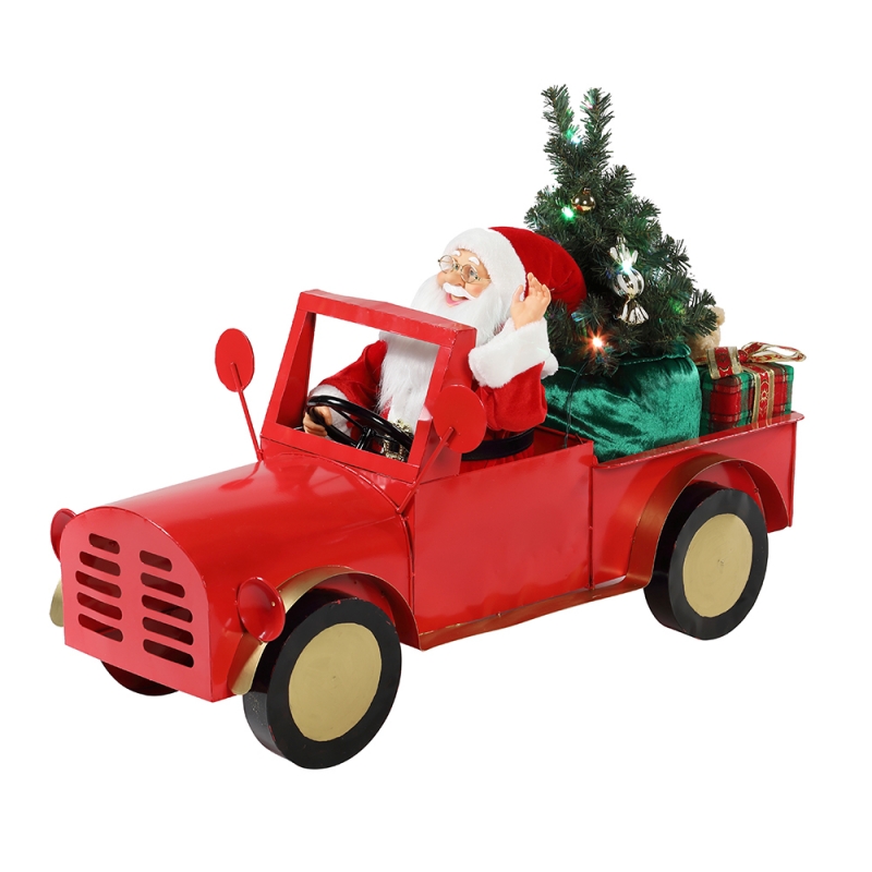 160см музыкальный анимированный Санта-Клаус, сидящий на грузовике Рождественские украшения коллекции праздничные украшения фигурка адаптер переменного тока