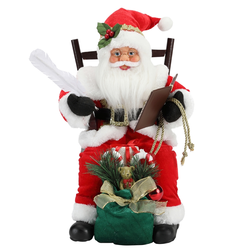 45см Санта-Клаус, сидящий на стуле, написание книги и чтение украшения фигурки коллекции ткани праздник фестиваль