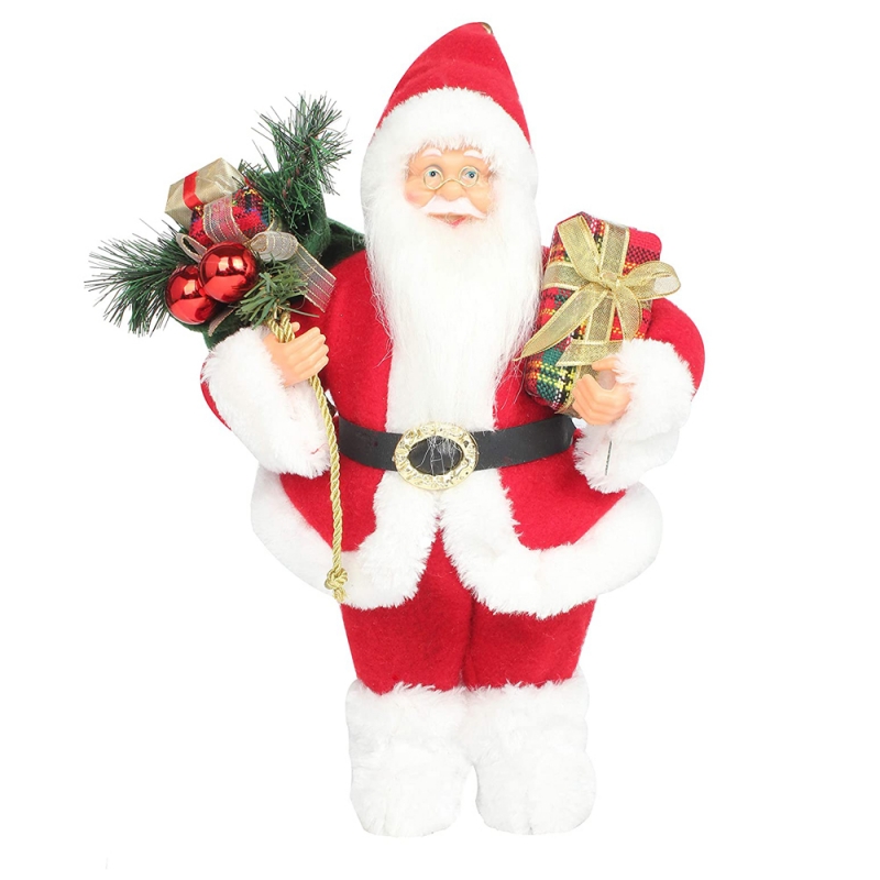 14 дюймов стоящие красные рождественские фигурки Санта-Клауса с подарочной коробке сосна иглы пластиковый традиционный орнамент праздник украшения