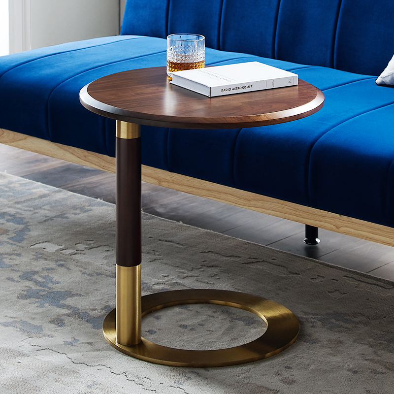 Гостиная Современный круглый боковой стол орех топ из нержавеющей стали базовый деревянный журнальный столик