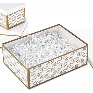 Отличные вложенные подарочные коробки с крышками и заполнением (набор из 3, белых и золотых, разные размеры) для свадеб, свадебных ...