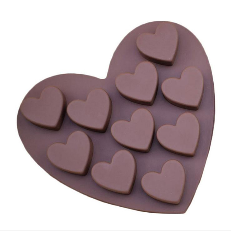 10 полостей формы сердца Силиконовая плесень для выпечки шоколадного мыла помадка пудинг Желе -конфетки печенье куб куб маленький пирог желатин