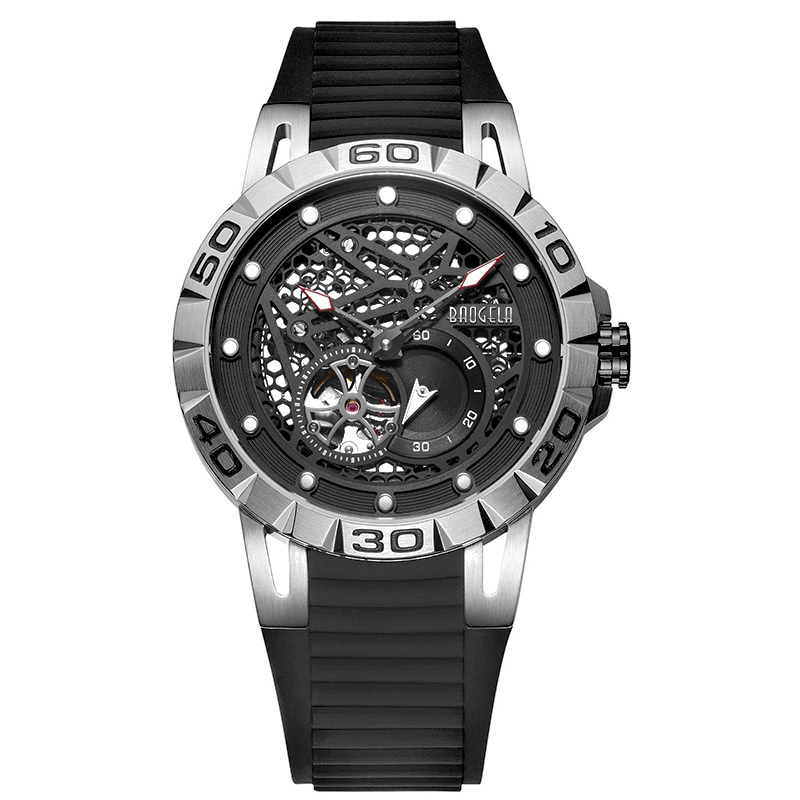 Baogela New Top Brand Luxury Men \\ Watches Skeleton Автоматические механические часы для мужчин водонепроницаемые наручные часы 6772 Black