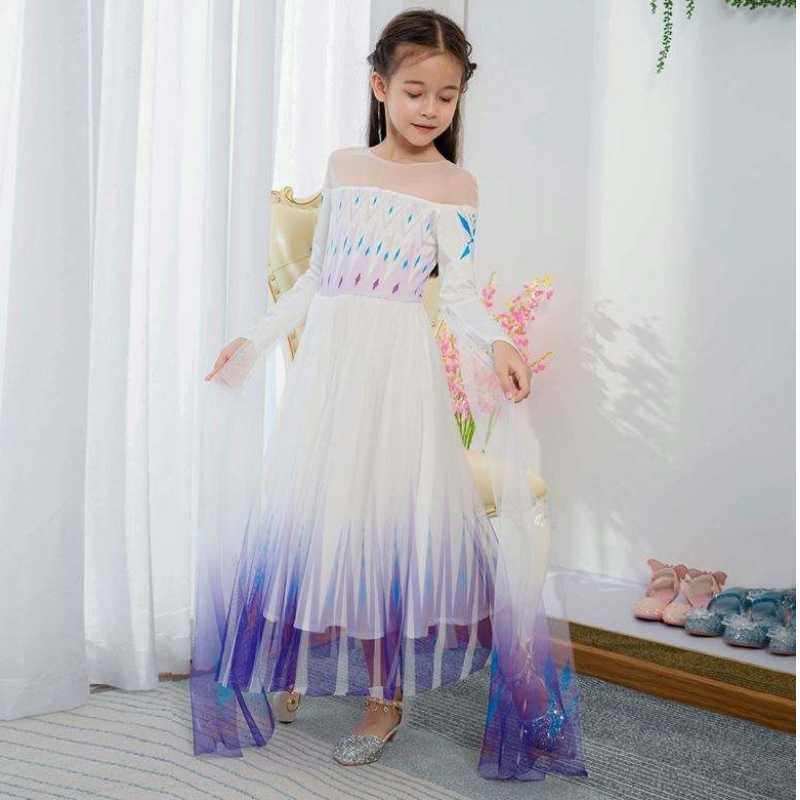 Baige New Design Girls Anna White Dress Plort Party Party Up Princess Elsa Movie Compan