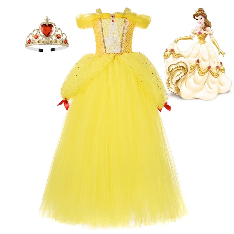 Девушка Belle Princess Dress Kids Beauty и The Beast Costume Girl Baby Christmas Princess Dryet Guteer Famous Fany Dress