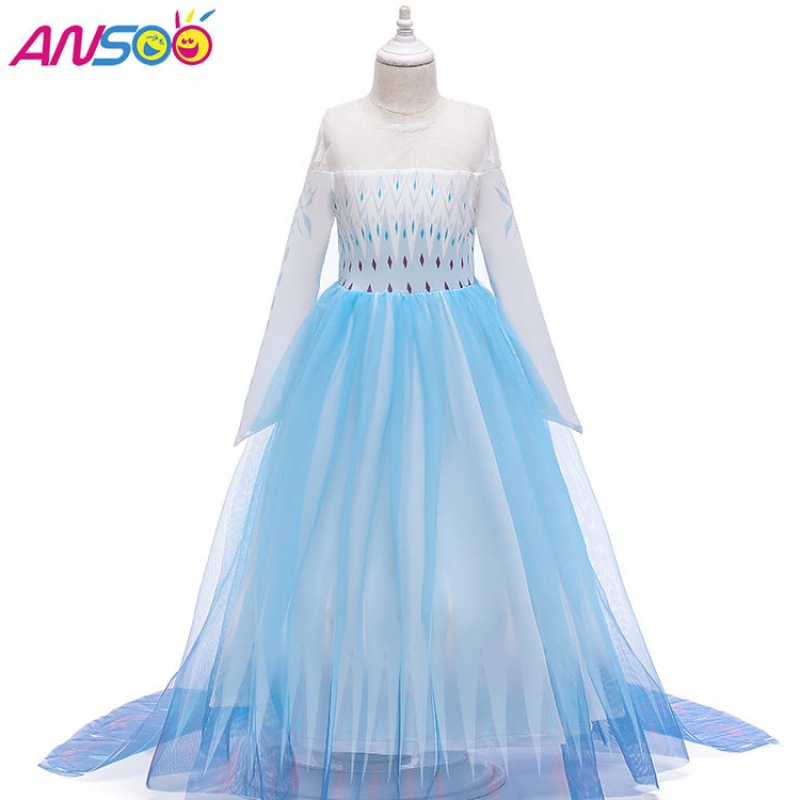 Ansoo Snow Queen 2 Cosplay Girls Dress Summer Casual Mesh Princess Dress Prompare Performance Comsume 4-12 лет детские платья Elsa