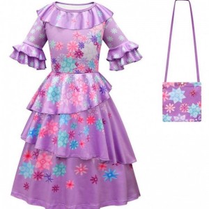 Новый продукт 2022 Kids Girls Mirabel Madrigal Cosplay Outfit Платье Encanto Isabela с париком сумки HCIS-006