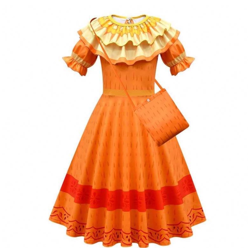 Новый продукт 2022 Kids Girls Mirabel Madrigal Cosplay Outfit Платье Encanto Isabela с париком сумки HCIS-006