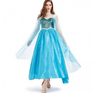 Novedades 2022 Halloween Cosplay Fancy Party Party Up Blue Long Elsa Costume Adult HCGD-054