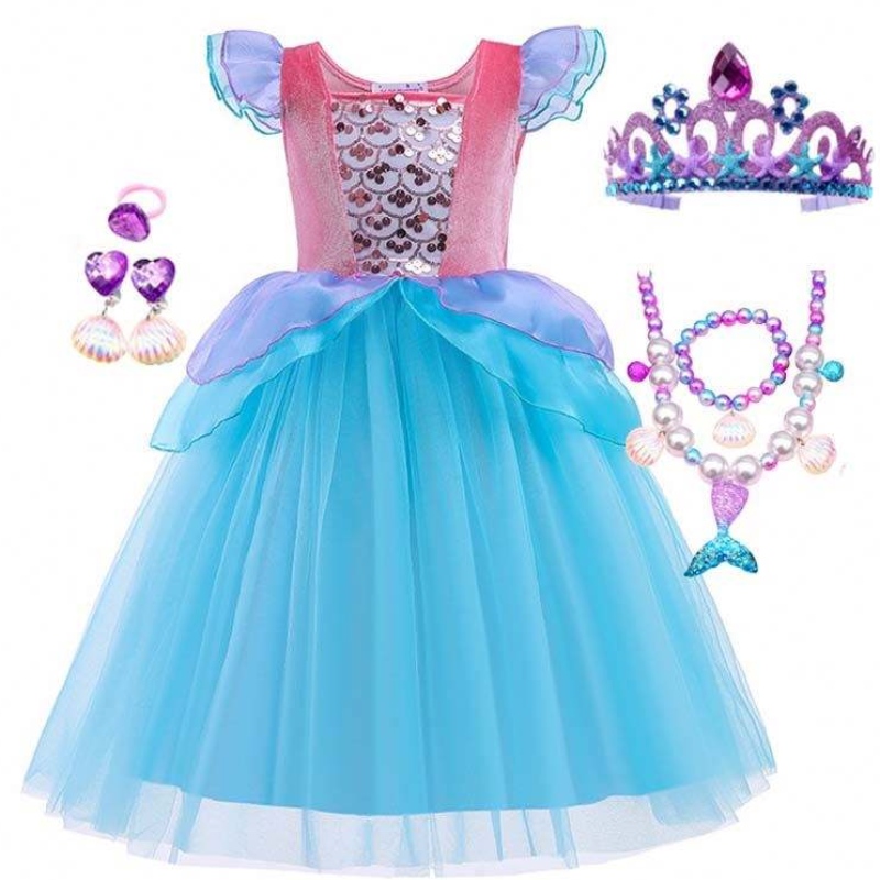 2022 Top Sales Halloween Child Princess Seecins Ariel Blue Dress Costume HCMM-012