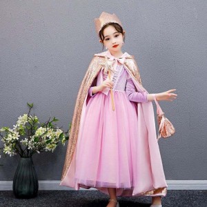 Baige Girl Sequined Cape Snow Queen Elsa Anna Costume Halloween Рождественская вечеринка для девочек BX211