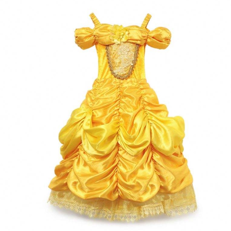 Девочки Belle Princess Dress Kids Belle Cosplay Costumes Mabing Girl Frock Yellow Fancy Dress для малыша в Хэллоуин вечеринка