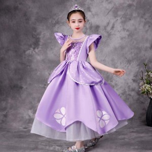 Baige Purple Sofia Rapunzel Elsa Anna Belle Princess Dress Dress TV Costumes София принцесса для девушки
