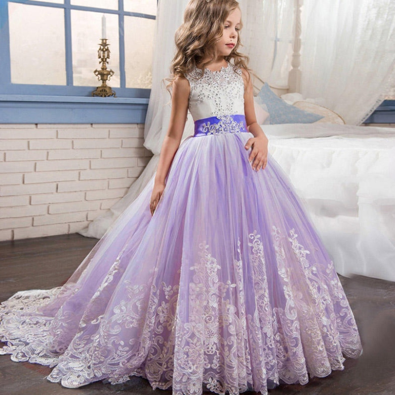 2022 Summer Girls Dress Long Kids Bridesmaid Dressings Дети Принцесса Свадебное платье 3 10 14 лет vestido