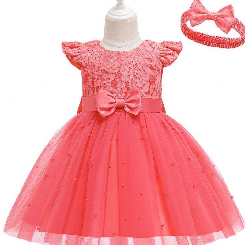 Baige Cross Rands Commer Disploge Dress Оптовая сплошная кружевная кружева Bowknot ~ Платье для вечеринки на день рождения D0761