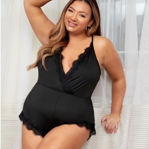 Гребеносная кружевная отделка боди сексуальной обертки передние тедди и бюзек