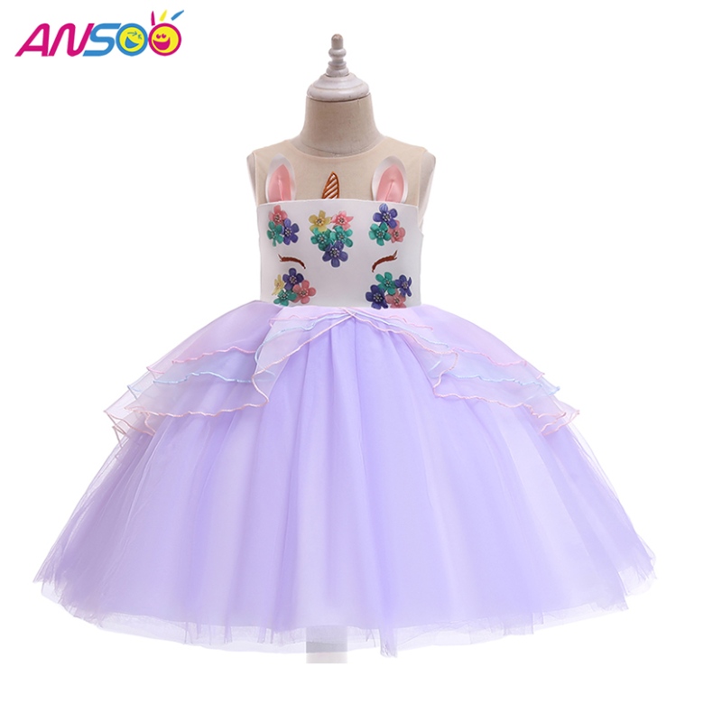 Ansoo Unicorn Princess Flower Girl Платье оптовое детское свадебное плать