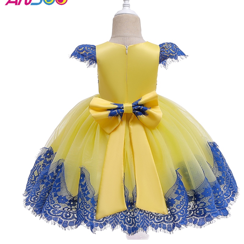 Ansoo Baby Girls Pufle Eleve Retro Party Желтое платье Дети Принцесса лук лето пачка розовые платья для девочек -дети