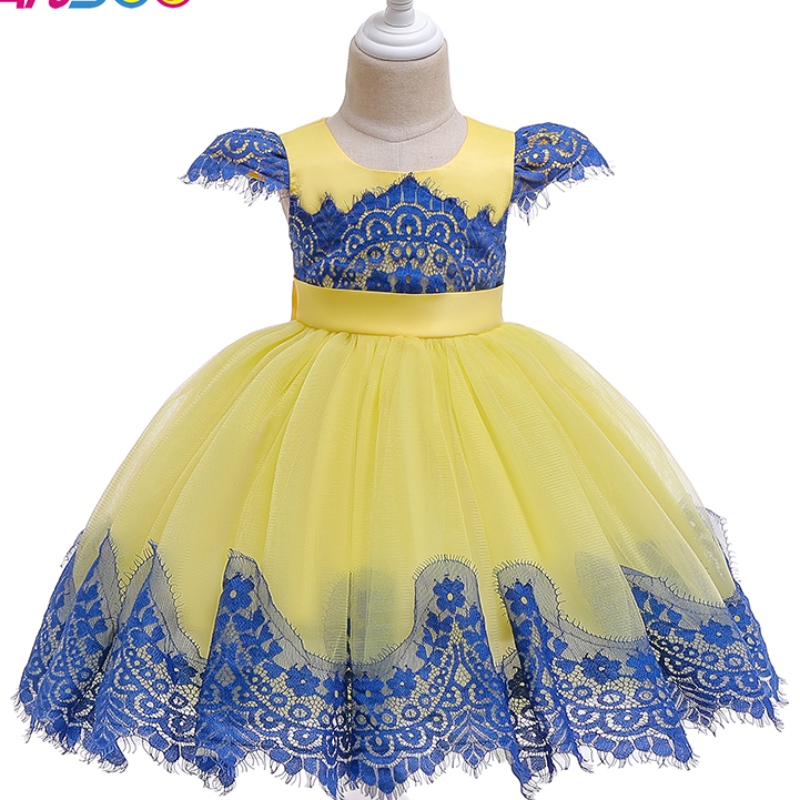 Ansoo New Children Clash Color Plant Play Seaders Lace Princess Dress с большим луком в течение 3-10 лет девочки