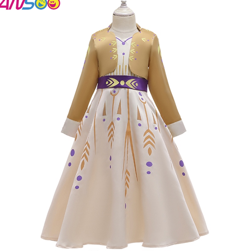 Ansso Cosplay Party Dress Up Princess Elsa Anna Fashion Yellow Dress Costum