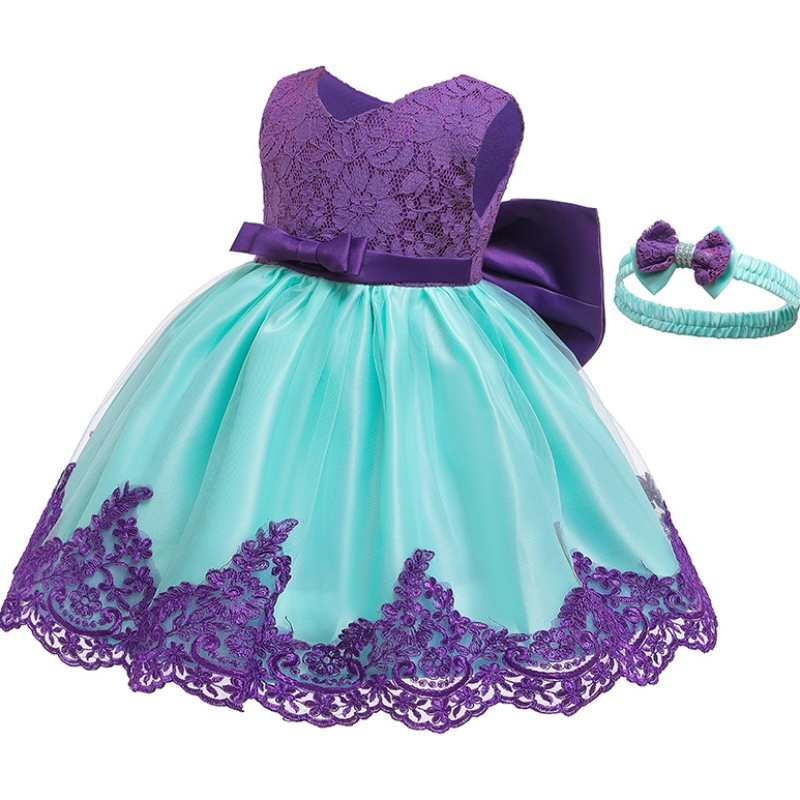 Flower Girl Dress Kids Bowknot свадебное платье девочки летнее принцесса платье с повязкой на голове