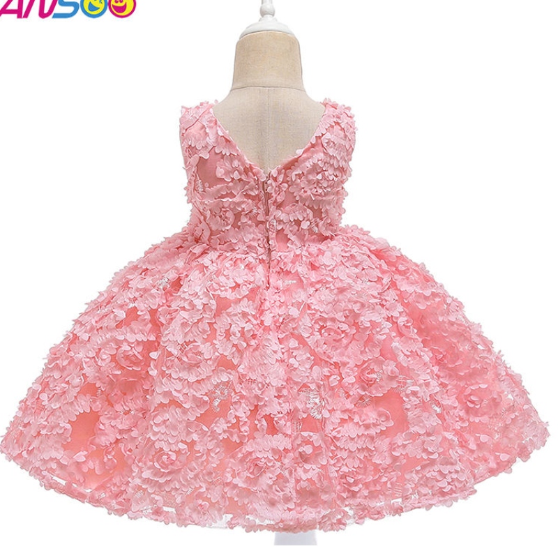 ANSOO 3 Цвета Фабрика настройка роза Платье первого дня рождения детская девочка цветочная принцесса свадебные розовые платья для детей