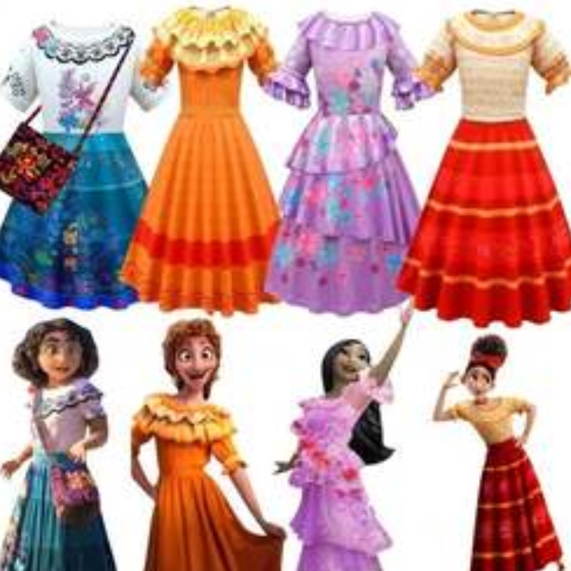 Baige Kids Girls Encanto Mirabel Cosplay Платье с костюмом карнавального костюма на Хэллоуин