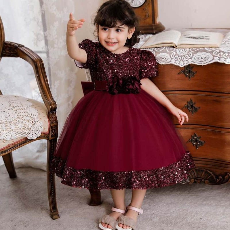 Baige Flower Girl Dress 2022 Короткие рукава с блестками коллекция Индии цветочные платья вечеринки