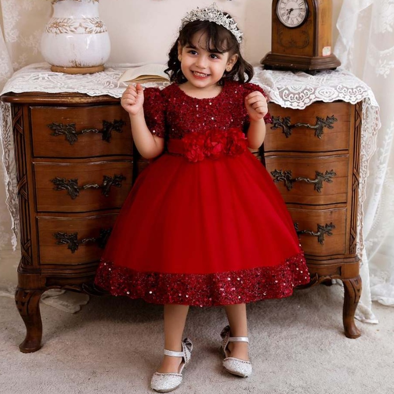 Baige Flower Girl Dress 2022 Короткие рукава с блестками коллекция Индии цветочные платья вечеринки