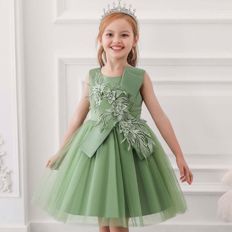 Baige New Evening Party Ball Plate Green Flower Girl Dress Kids Fancy Princess Frock