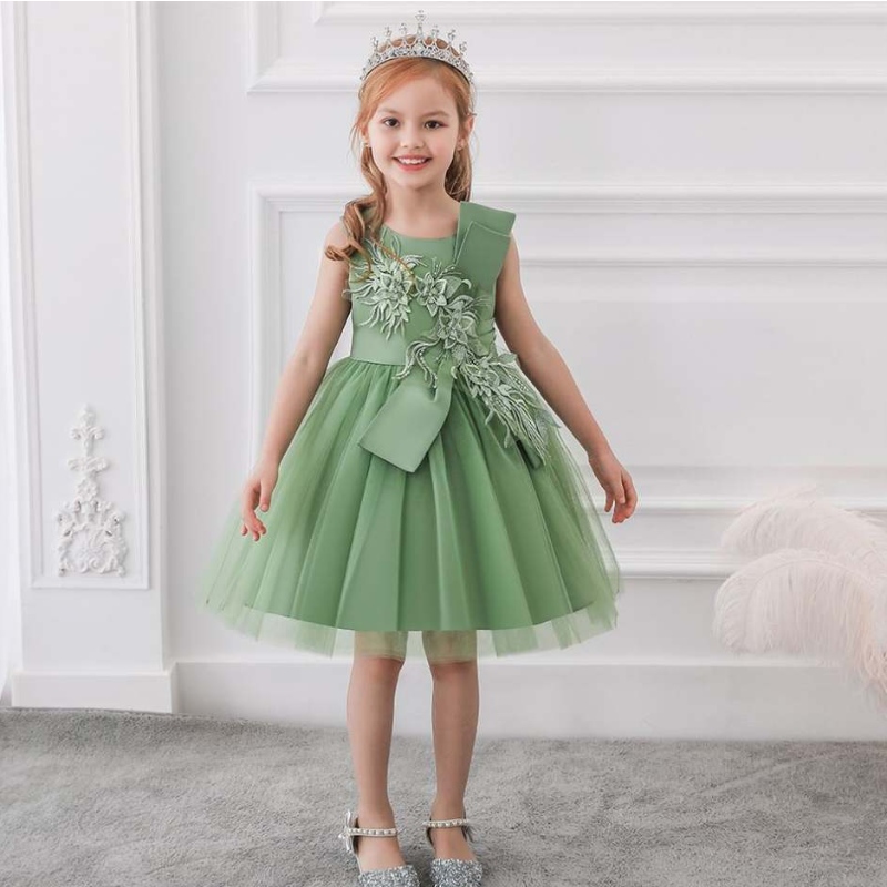 Baige New Evening Party Ball Plate Green Flower Girl Dress Kids Fancy Princess Frock