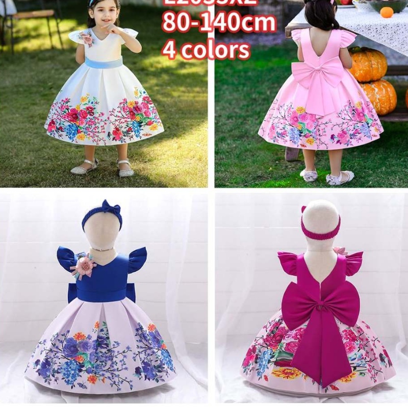 Baige Big Bow Christmas Flower Girl Party Платье Baige Printed v-back Ball Ball Plate L2033XZ