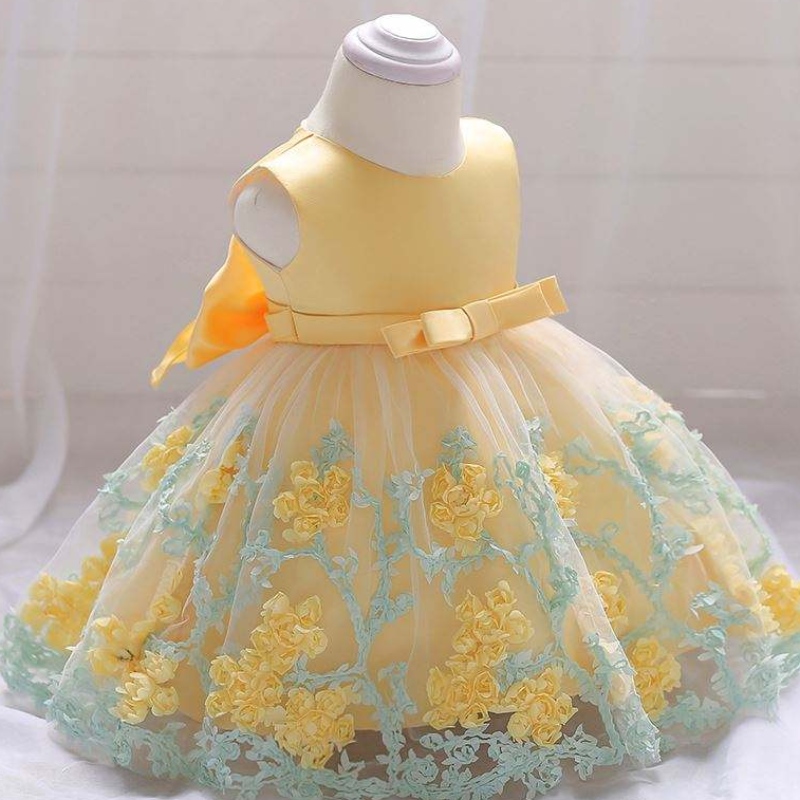 Baige Hot Sedelling Pretty Baby Frock 12 месяцев 1 -летняя одежда для девочек Первый день рождения милый цветочный платье L1845XZ