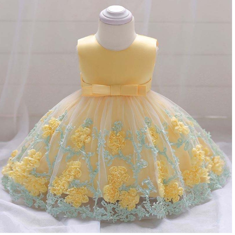 Baige Hot Sedelling Pretty Baby Frock 12 месяцев 1 -летняя одежда для девочек Первый день рождения милый цветочный платье L1845XZ