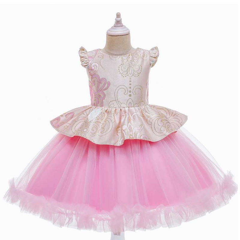 Baige Children Birthday Носить розовую короткую рукав, девочка, принцесса, деть, испанское платье L5232