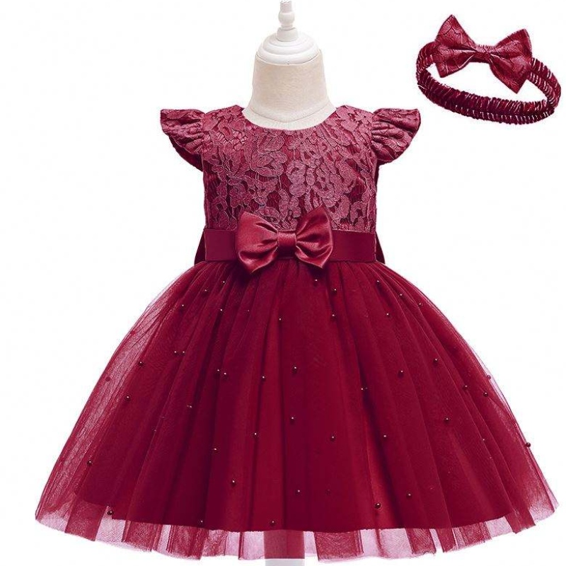 Baige Hot Sales Red Kids одежда для девочек платье для вечеринки по случаю дня рождения с повязкой D0761 D0761