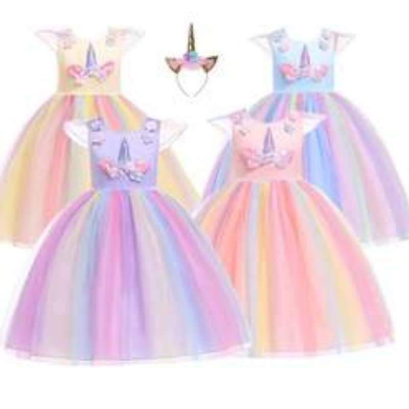 Baige Amazon Sellsbaby Girls Unicorn Princesstutu платье цветочные девочки для девочек радужная платье костюм по случаю дня рождения дети летние тюль