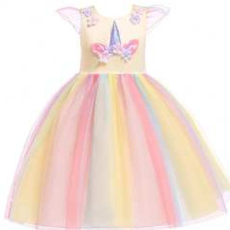 Baige Amazon Sellsbaby Girls Unicorn Princesstutu платье цветочные девочки для девочек радужная платье костюм по случаю дня рождения дети летние тюль