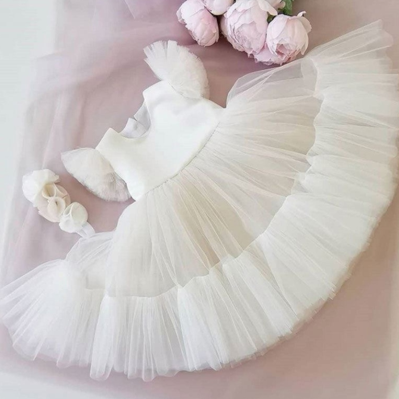 Baige Hot Sale White Flower Girl Tutu Party Платье многослойное платье на день рождения на день рождения