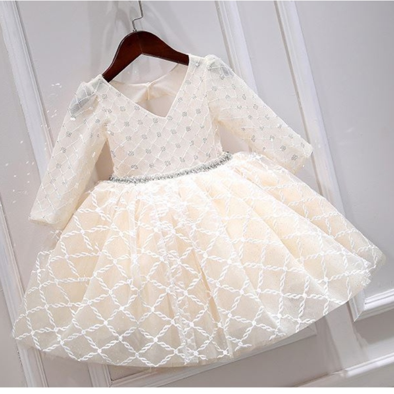 Baige Oemnumber Dress \\ Frong Princess Girl Fluffy Yarn Flower Piano Costum