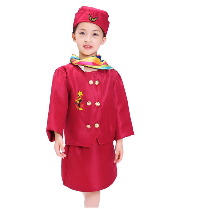 Ролевая игра для детей в косплей костюм авиакомпания Стюардесс Костюм Переплата с аксессуарами для детей