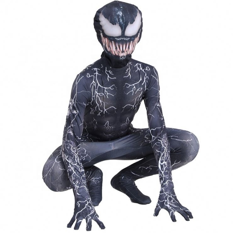 Черная мускул Zentai Bodysuit Superhos Superhero Страшно ужасный комбинезон паук -паук Хэллоуин косплей Симбиот Костюмы для мальчиков для мальчиков