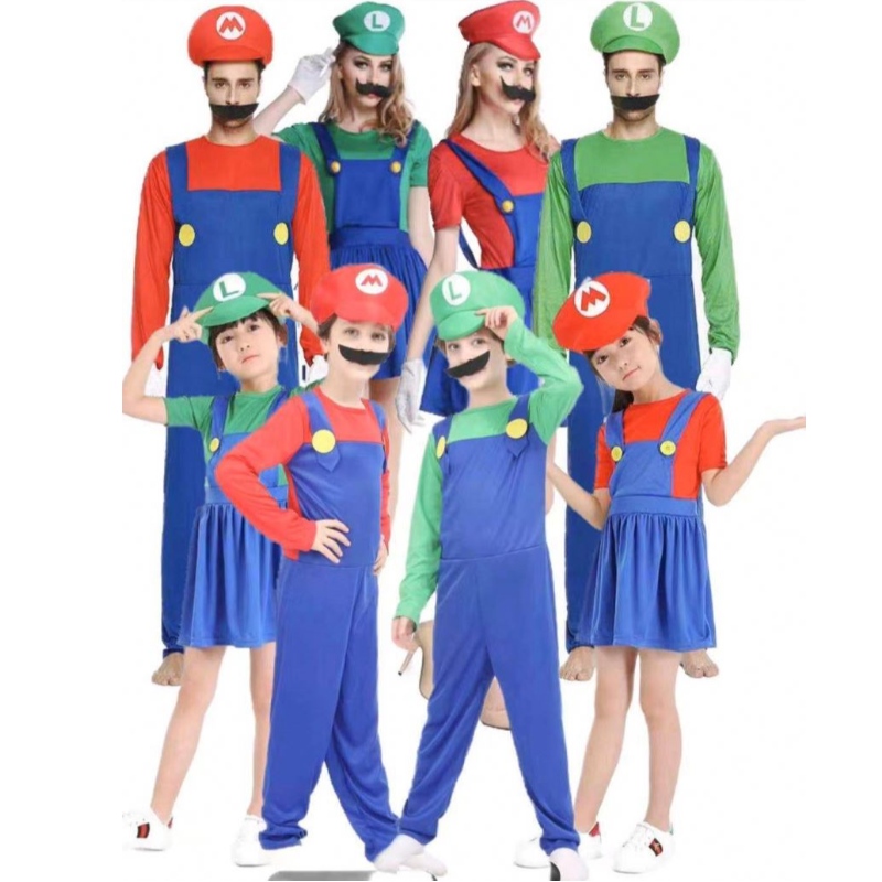 Super Mario одежда взрослые и дети семейство Mario Family Bros Cosplay Set Set Kids Gik