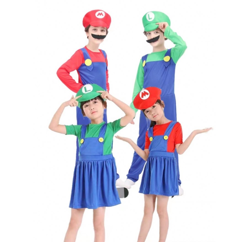 Super Mario одежда взрослые и дети семейство Mario Family Bros Cosplay Set Set Kids Gik