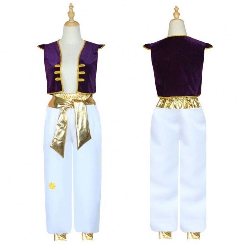 Хэллоуин Aladdin Magic Lamp Cosplay Suits Cap Рукава для рукавов в жилету Aladdin Prince Costume с брюками HCAL-010