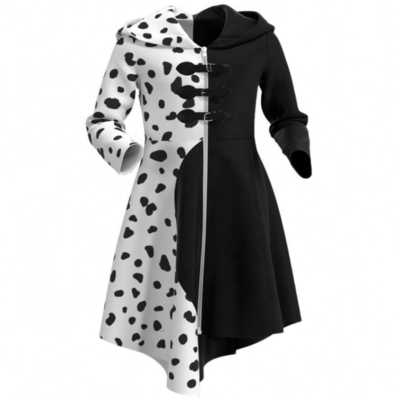 Deluxe Press Up для подростки для женского коктейля Deville Coclail Party Black White Dalmatians Cruella Plot на Хэллоуин