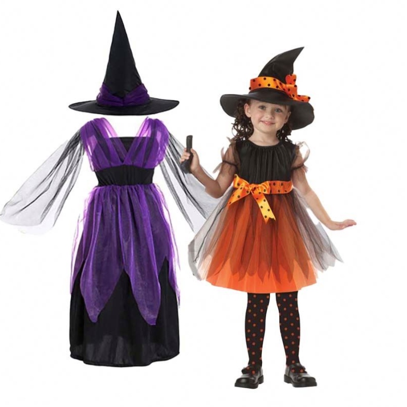 Костюм для вечеринки на Хэллоуин 2-15 лет Bat Purple Wicked Witch Fance Dress Hcvm-005